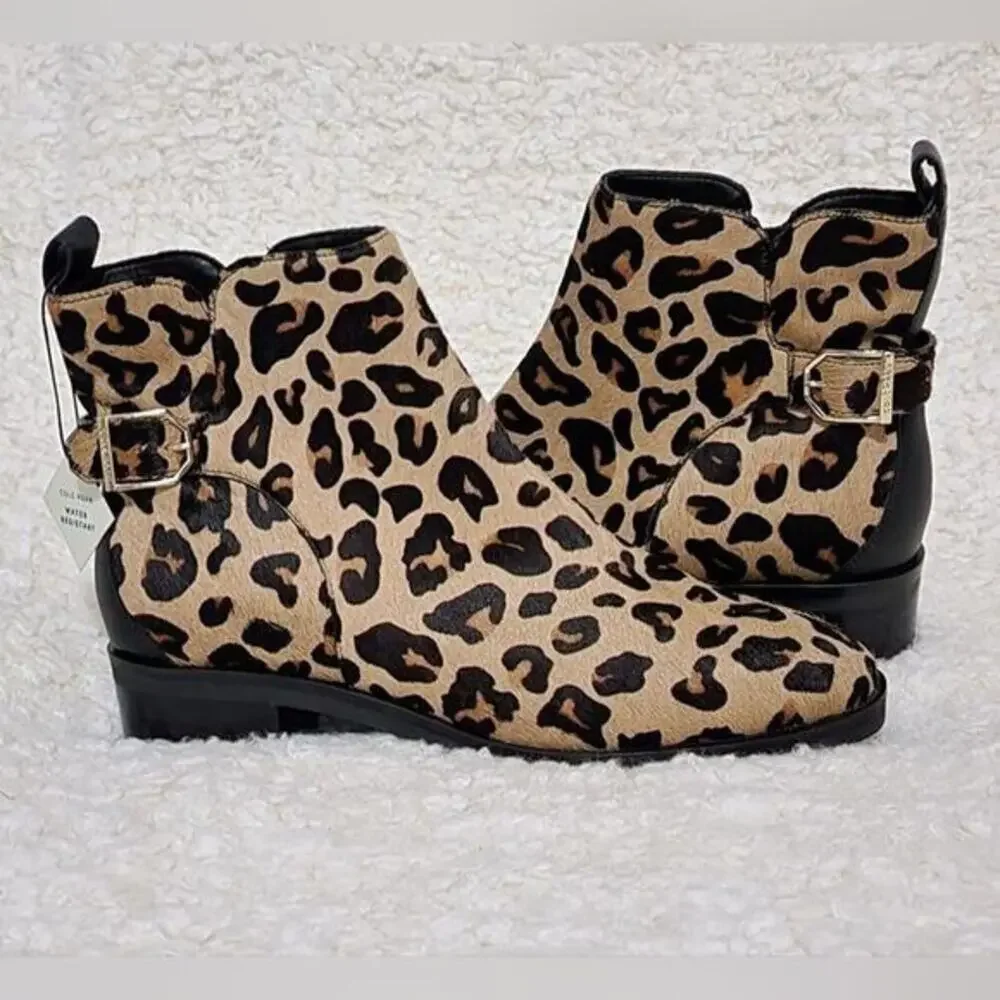 Cole Haan Harrington Grand Buckle Bootie in Ocelot Print Haircalf‎ size 8 B new! - Picture 2 of 16